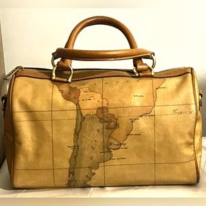 Alviero Martini Leather Handbag Brown Purse Boston Speedy Bag Satchel Milan Bags
